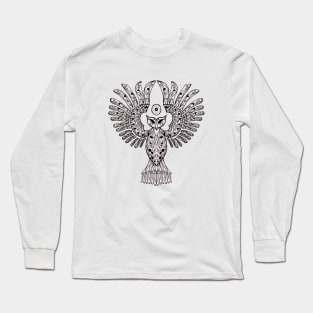 Black and White Nightowl Lineart Long Sleeve T-Shirt